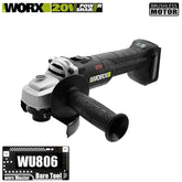 Worx WU806 Bare Tool Cordless Angle Grinder Brushless 20v 100x16mm 9500rpm Clutch Protection Share Green and Kress Battery